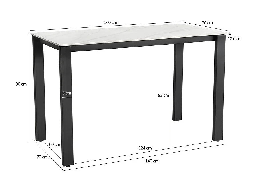 Table haute 140 cm rectangulaire céramique blanc marbré - HARPER