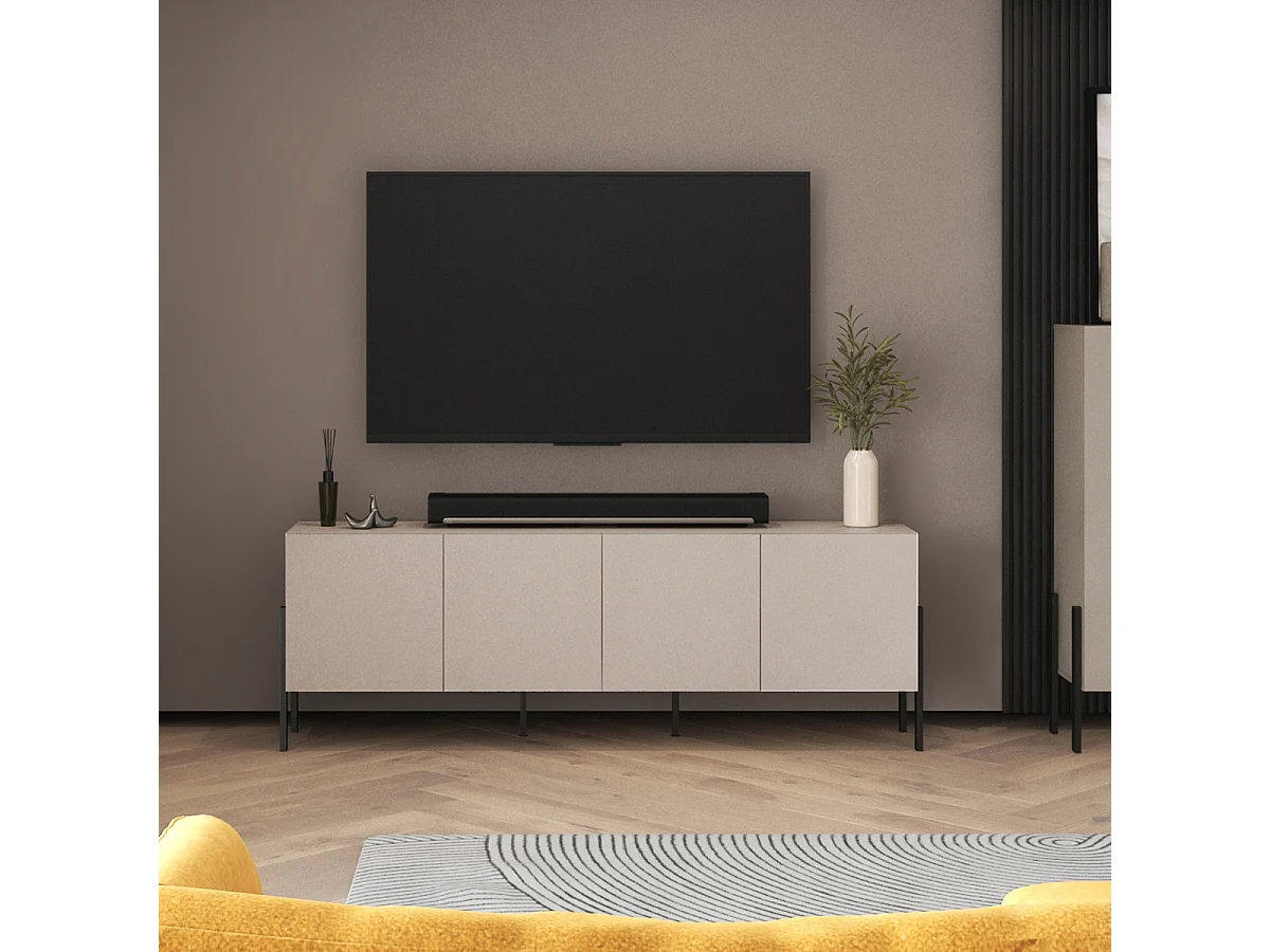 Meuble TV 4 portes 200 cm Bérénice Cachemire