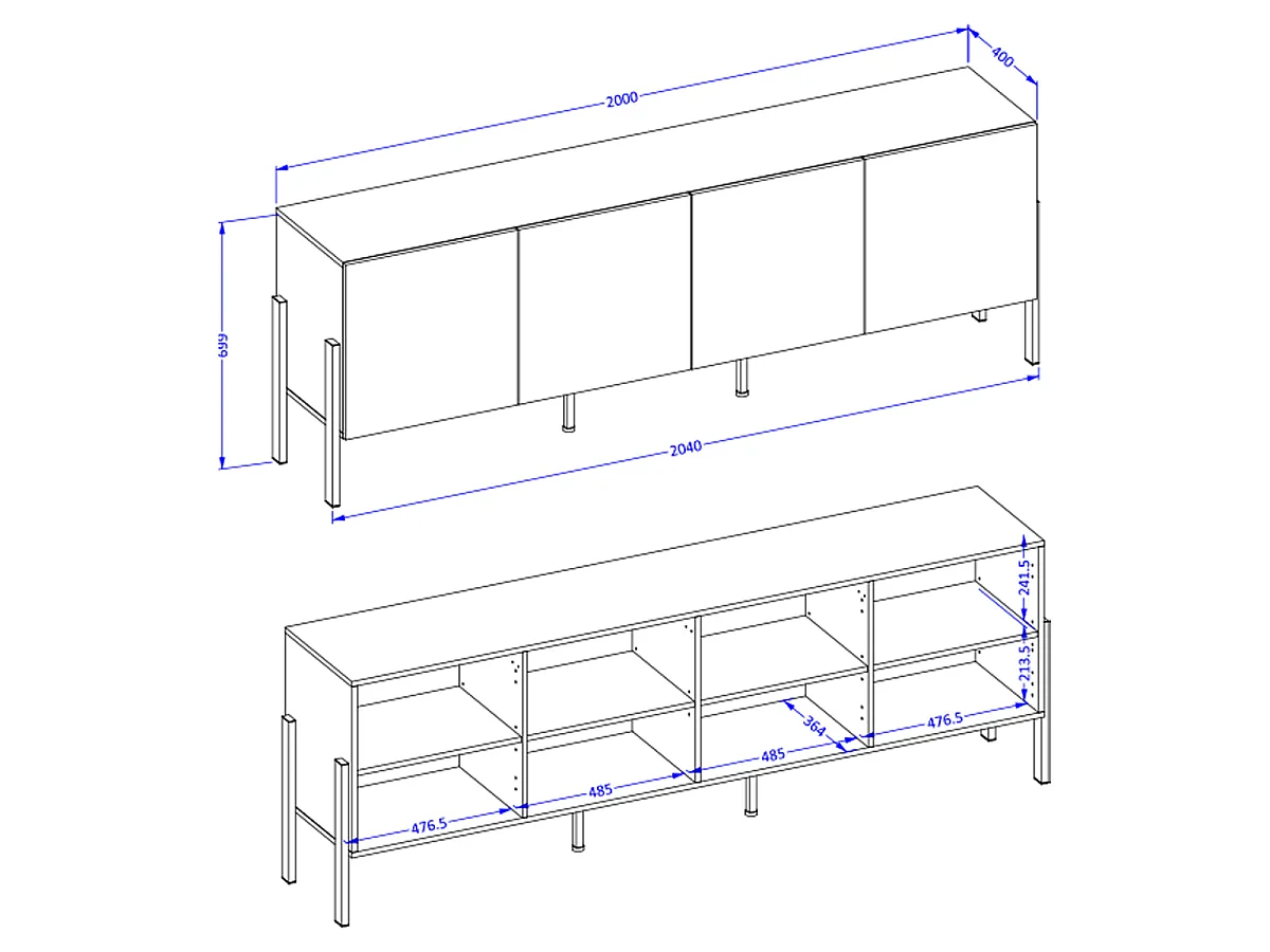 Meuble TV 4 portes 200 cm Bérénice Cachemire