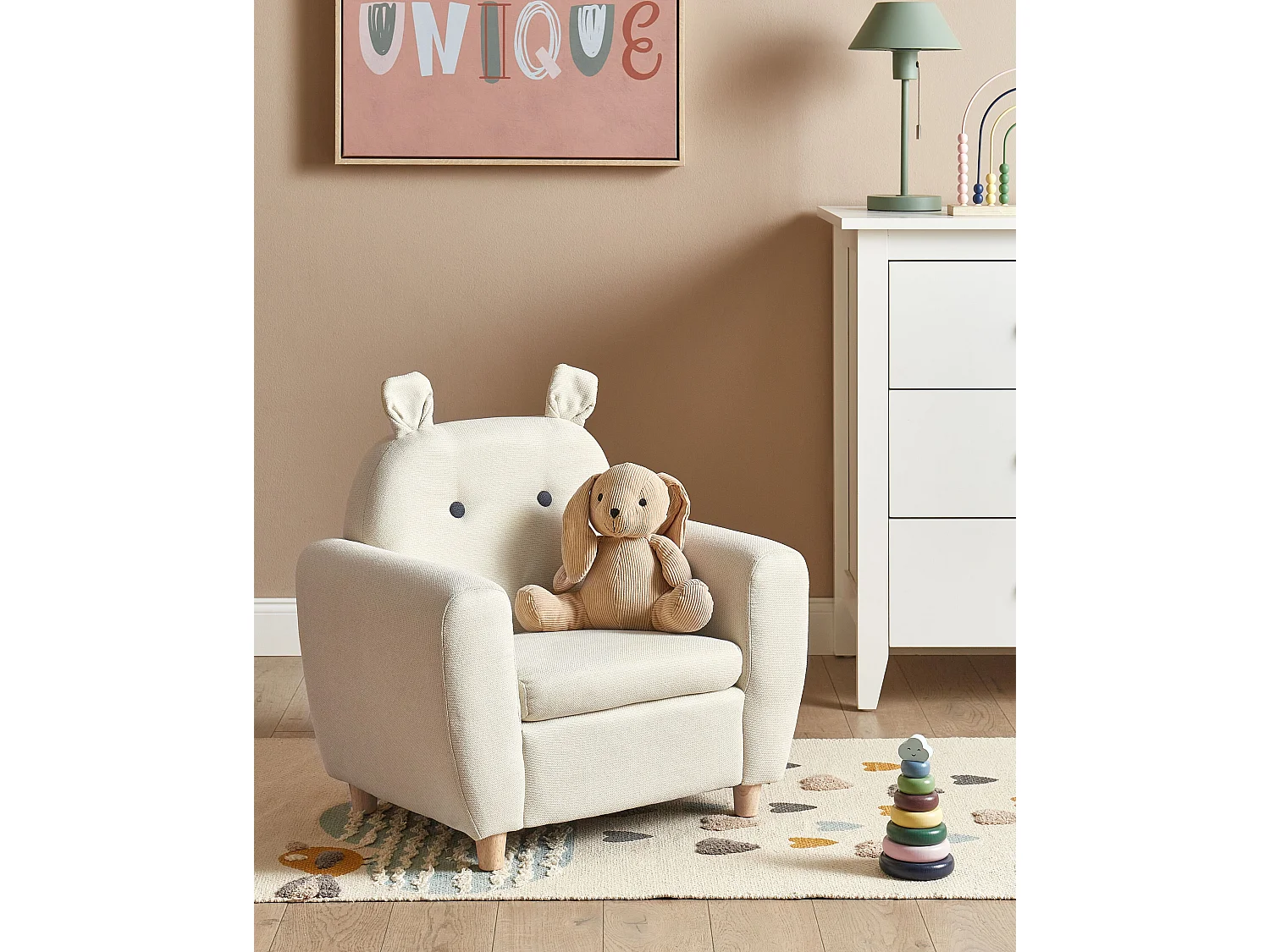 Fauteuil pour enfants Hippopotame MARIBO Tissu Blanc cassé