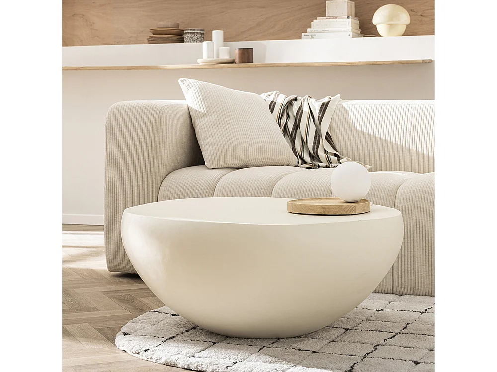 Mineral - Table basse ronde finition béton ø90cm - Blanc