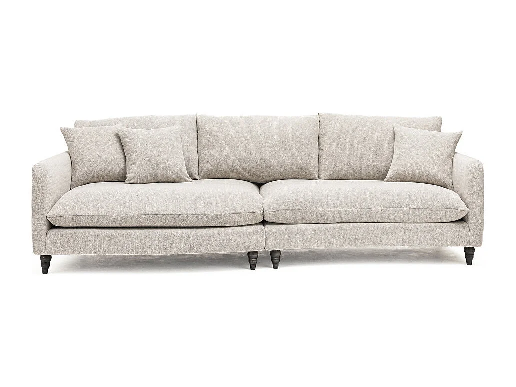 Farrah - Canapé d'angle gauche convertible 5 places en tissu pieds tournés  - Naturel chiné