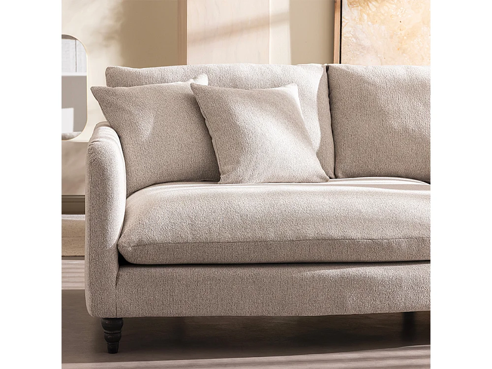 Farrah - Canapé d'angle gauche convertible 5 places en tissu pieds tournés  - Naturel chiné