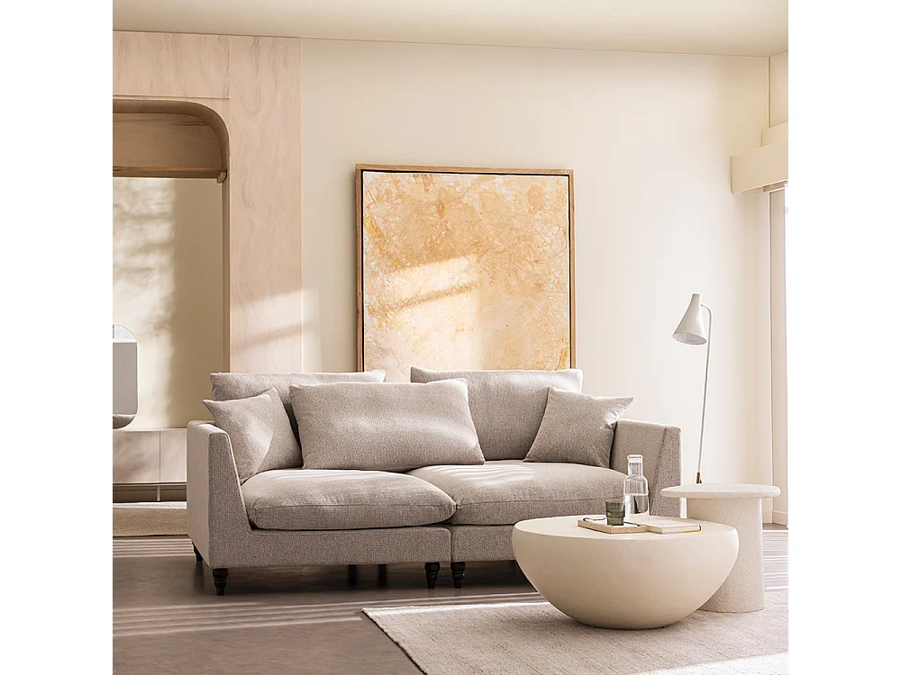 Farrah - Canapé d'angle gauche convertible 5 places en tissu pieds tournés  - Naturel chiné