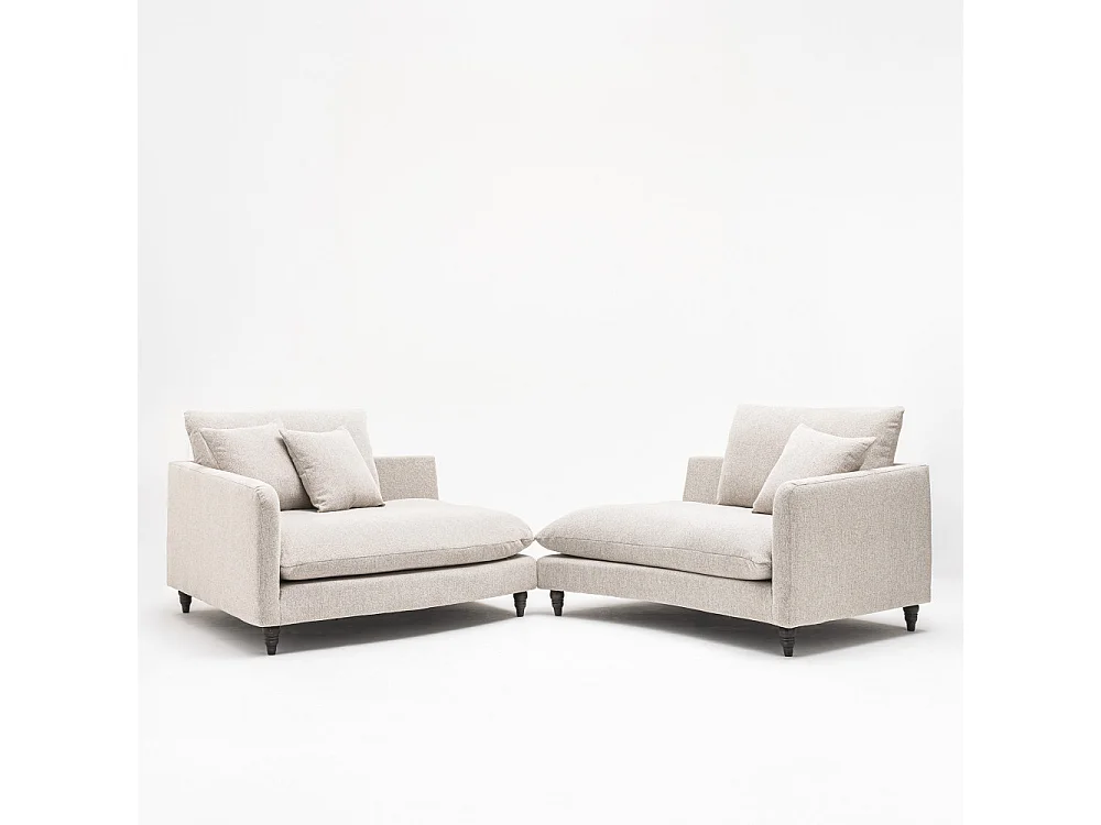 Farrah - Canapé d'angle gauche convertible 5 places en tissu pieds tournés  - Naturel chiné