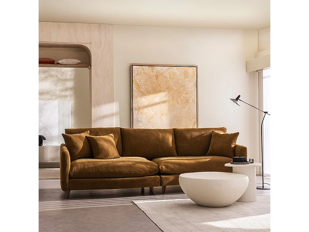 Farrah - Canapé d'angle gauche convertible 5 places en tissu - Bronze