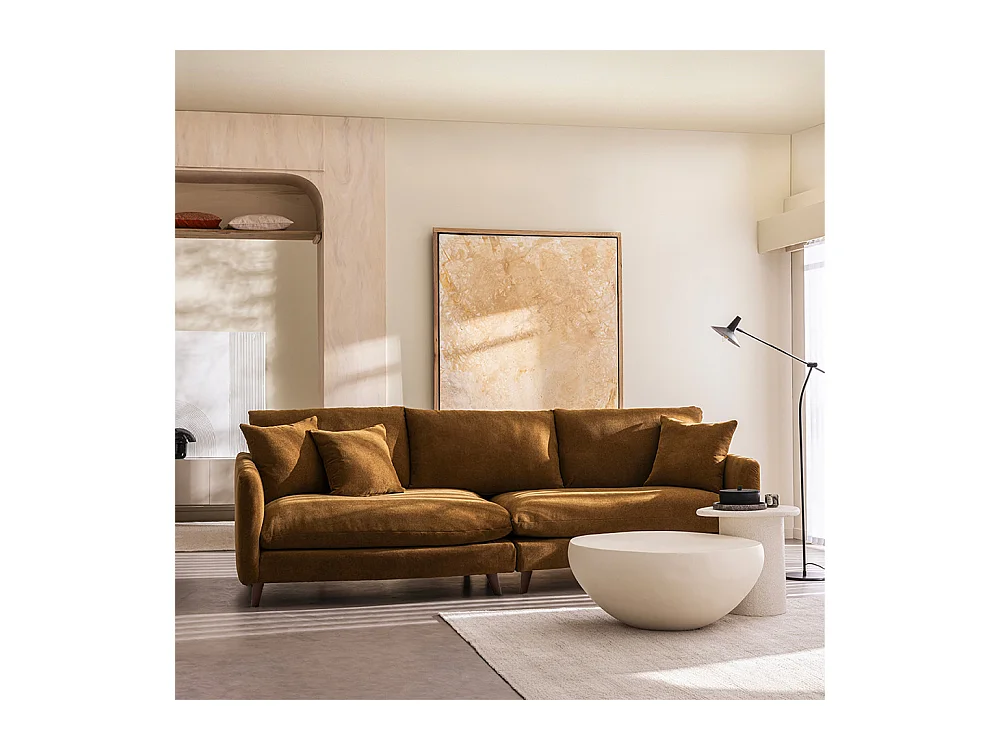 Farrah - Canapé d'angle gauche convertible 5 places en tissu - Bronze