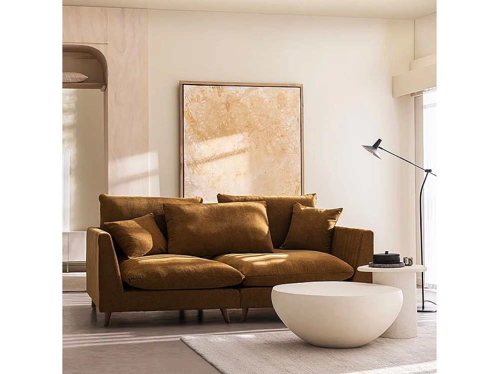 Farrah - Canapé d'angle gauche convertible 5 places en tissu - Bronze