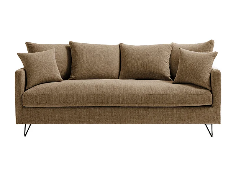 Villabon - Canapé convertible 3 places en tissu pieds épingles noirs - Caramel chiné