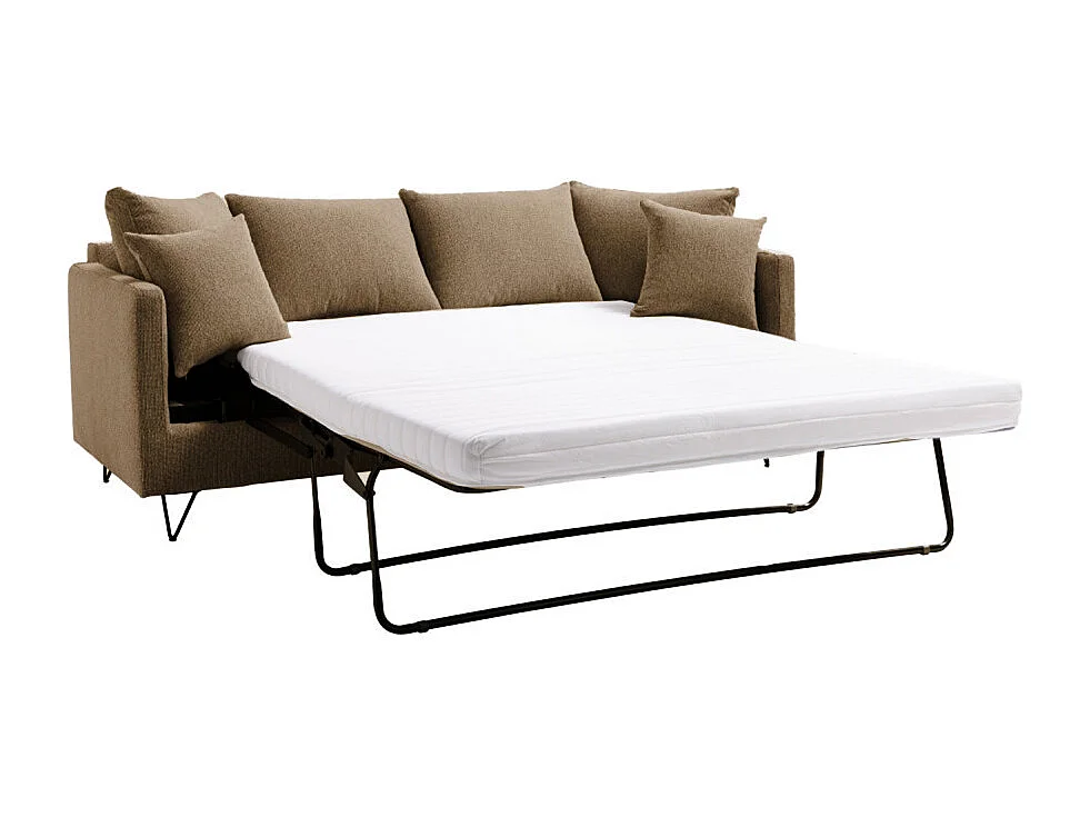 Villabon - Canapé convertible 3 places en tissu pieds épingles noirs - Caramel chiné