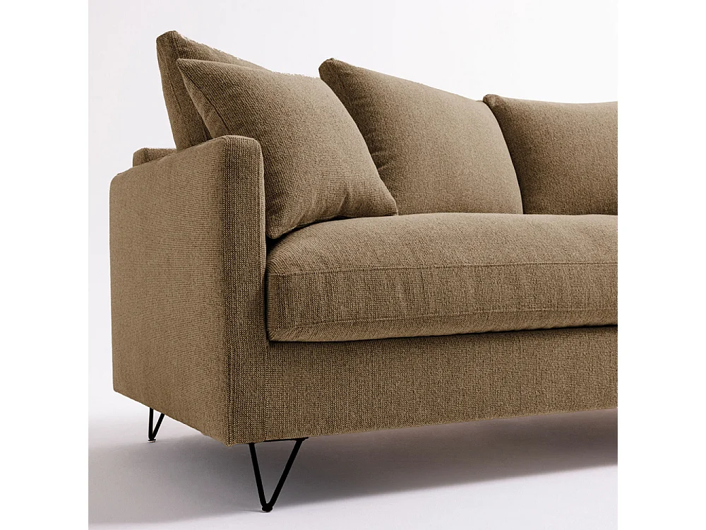 Villabon - Canapé convertible 3 places en tissu pieds épingles noirs - Caramel chiné