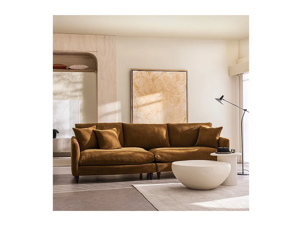 Farrah - Canapé d'angle gauche convertible 5 places en tissu pieds tournés  - Bronze