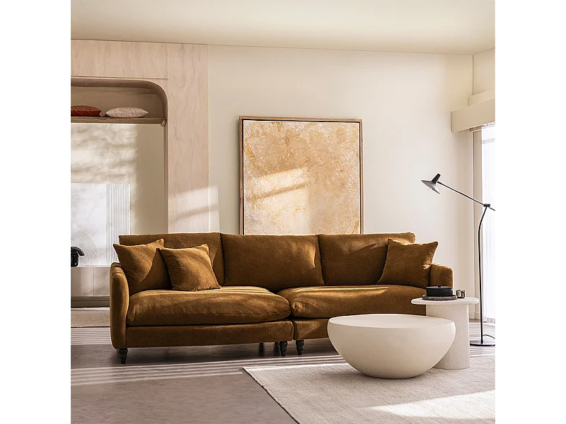 Farrah - Canapé d'angle gauche convertible 5 places en tissu pieds tournés  - Bronze