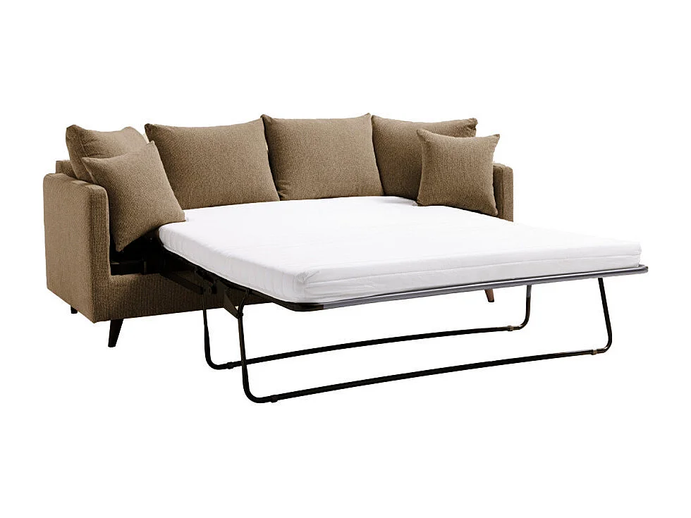 Villabon - Canapé convertible 3 places en tissu pieds bois foncé - Caramel chiné