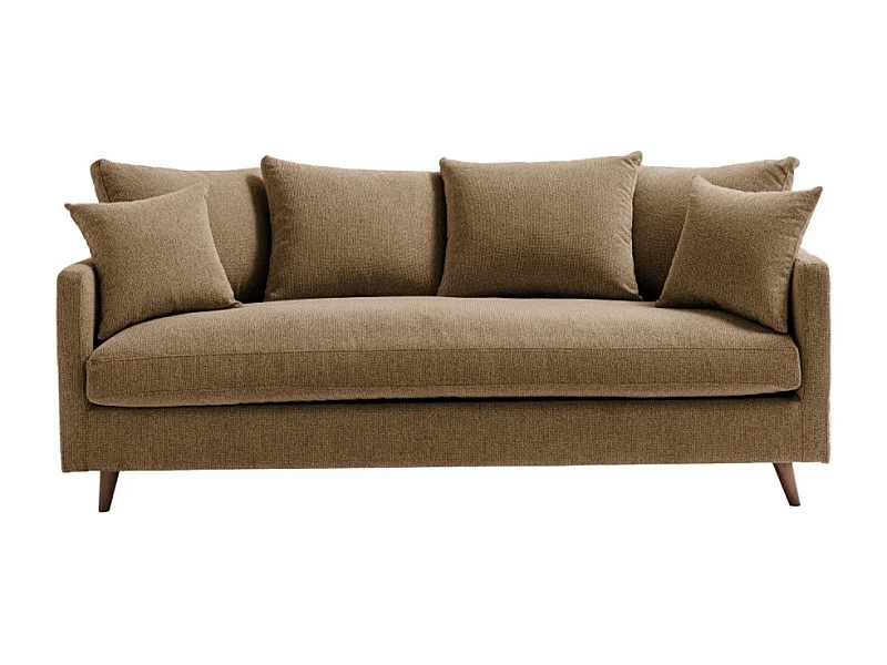 Villabon - Canapé convertible 3 places en tissu pieds bois foncé - Caramel chiné