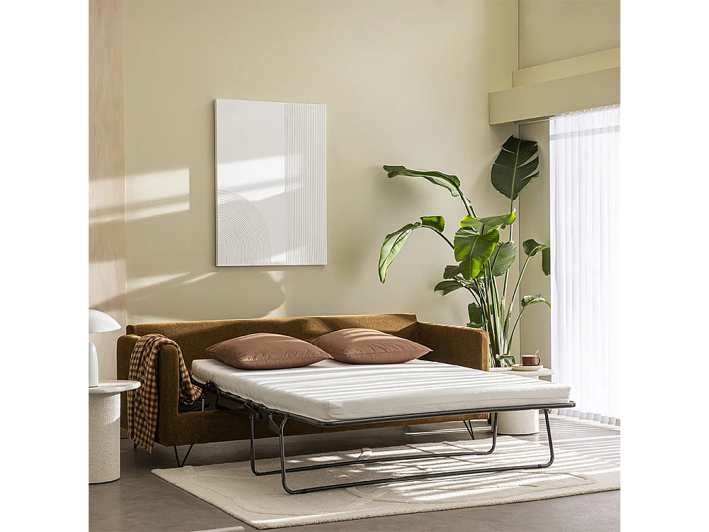 Villabon - Canapé convertible 3 places en tissu pieds épingles noirs - Bronze