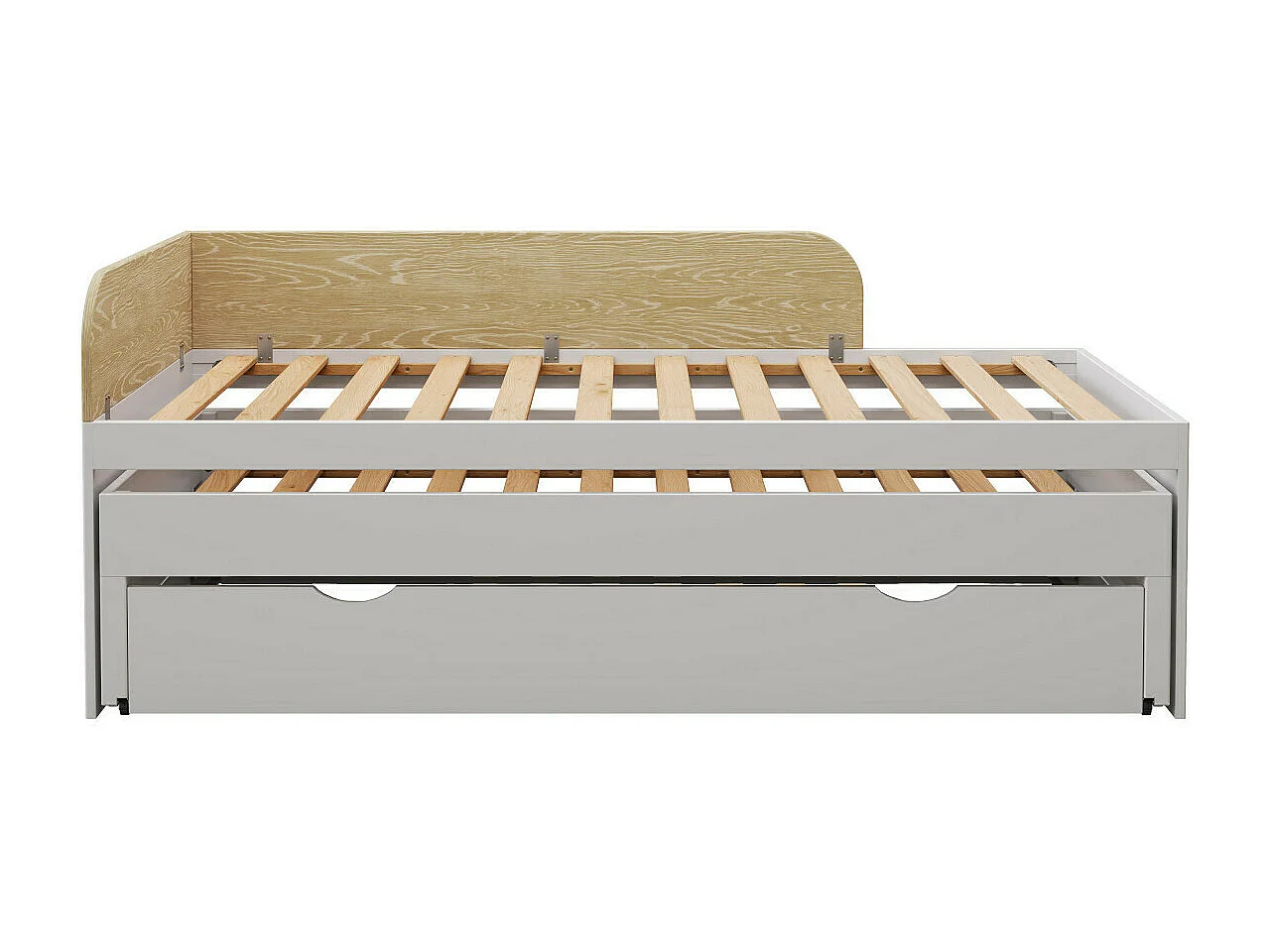 Pack lit gigogne avec tiroir et matelas 90x200 cm bois massif blanc NOHA