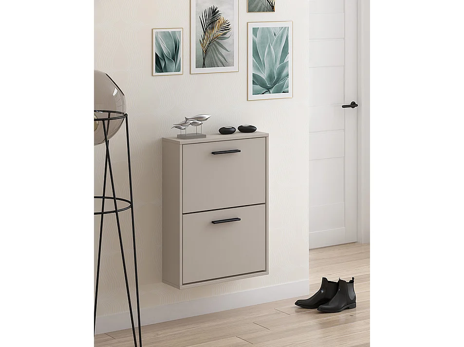 Meuble à chaussures, commode à chaussures à 2 portes coloris beige - Longueur 54 x profondeur 18 x hauteur 73 cm