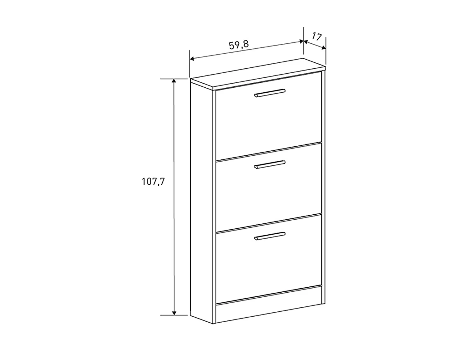 Meuble à chaussures, commode à chaussures à 3 portes coloris beige - Longueur 59,80  x profondeur 17 x hauteur 107,70 cm