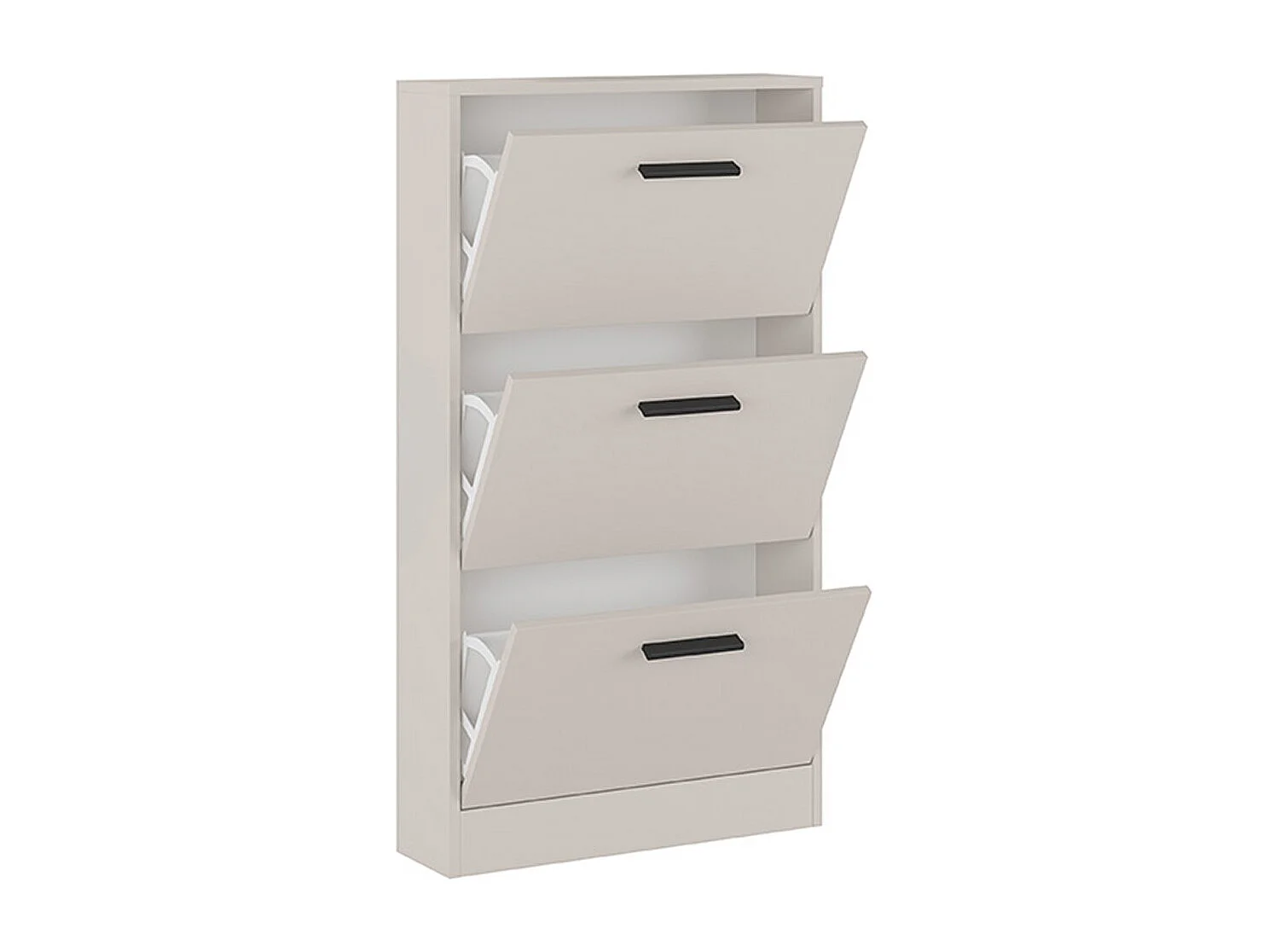 Meuble à chaussures, commode à chaussures à 3 portes coloris beige - Longueur 59,80  x profondeur 17 x hauteur 107,70 cm