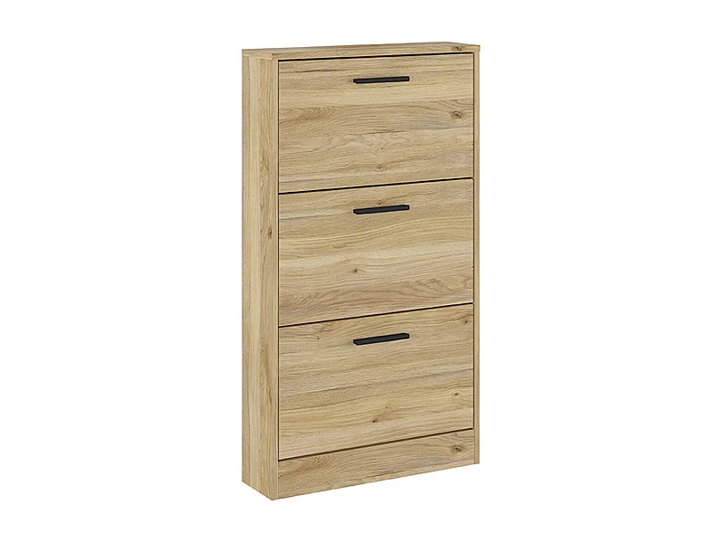 Meuble à chaussures, commode à chaussures à 3 portes coloris  chêne Mauvella - Longueur 59,80  x profondeur 17 x hauteur 107,70 cm