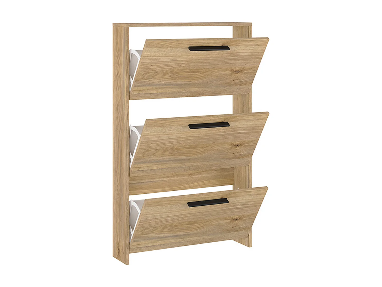 Meuble à chaussures, commode à chaussures à 3 portes coloris chêne Mauvella -  Longueur 68,50 x profondeur 17 x hauteur 115,50 cm