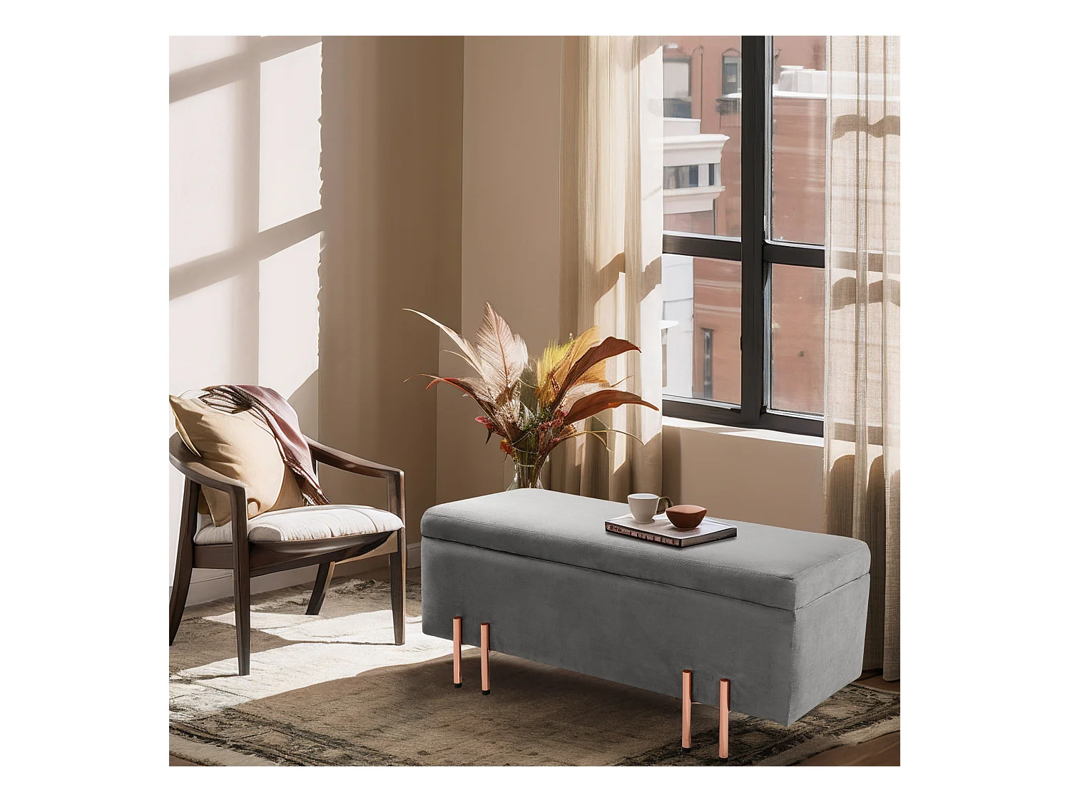 Banc de rangement Dals 100 x 40 x 42 cm gris [en.casa]