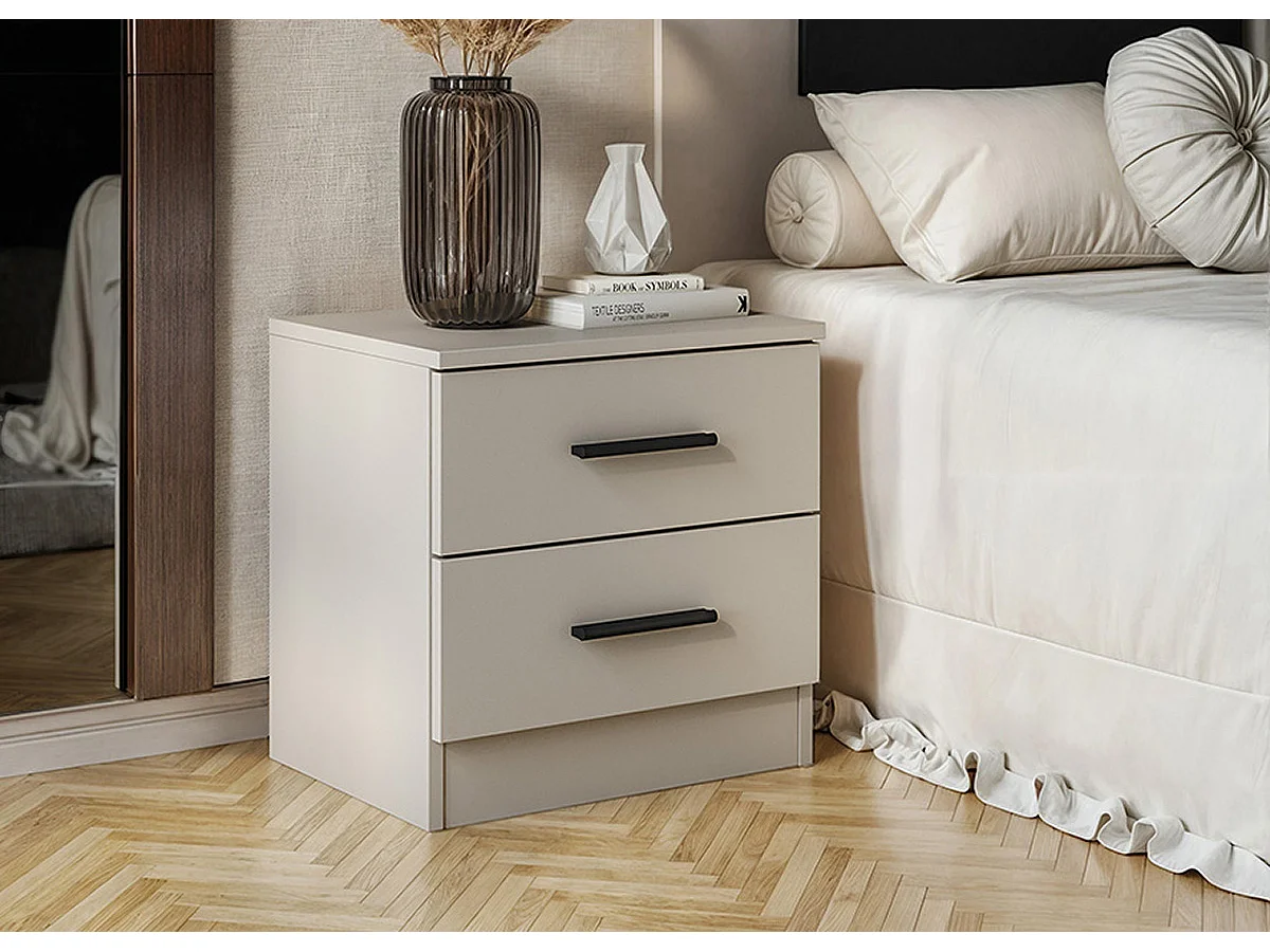 Table de nuit, table de chevet avec 2 tiroirs coloris beige - Longueur 39,60  x profondeur 33,50  x hauteur 43 cm