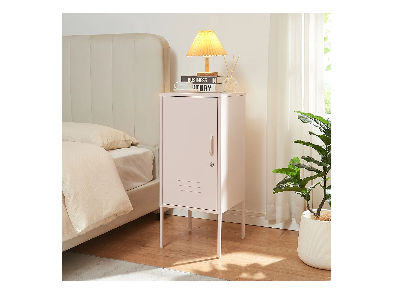 Table de chevet Hausjärvi acier 82 x 35 x 35 cm rose [en.casa]