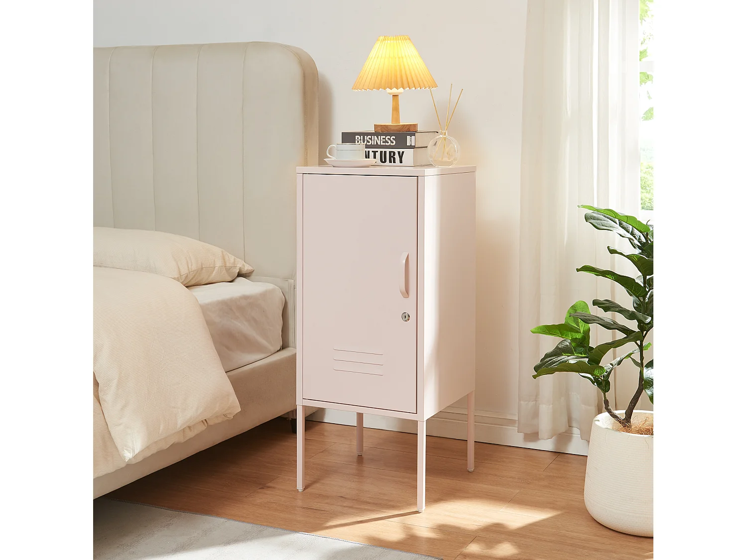 Table de chevet Hausjärvi acier 82 x 35 x 35 cm rose [en.casa]