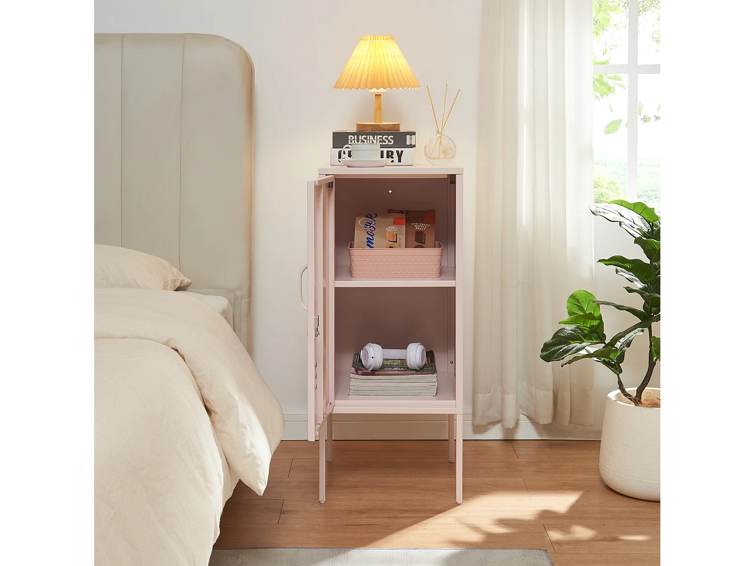 Table de chevet Hausjärvi acier 82 x 35 x 35 cm rose [en.casa]
