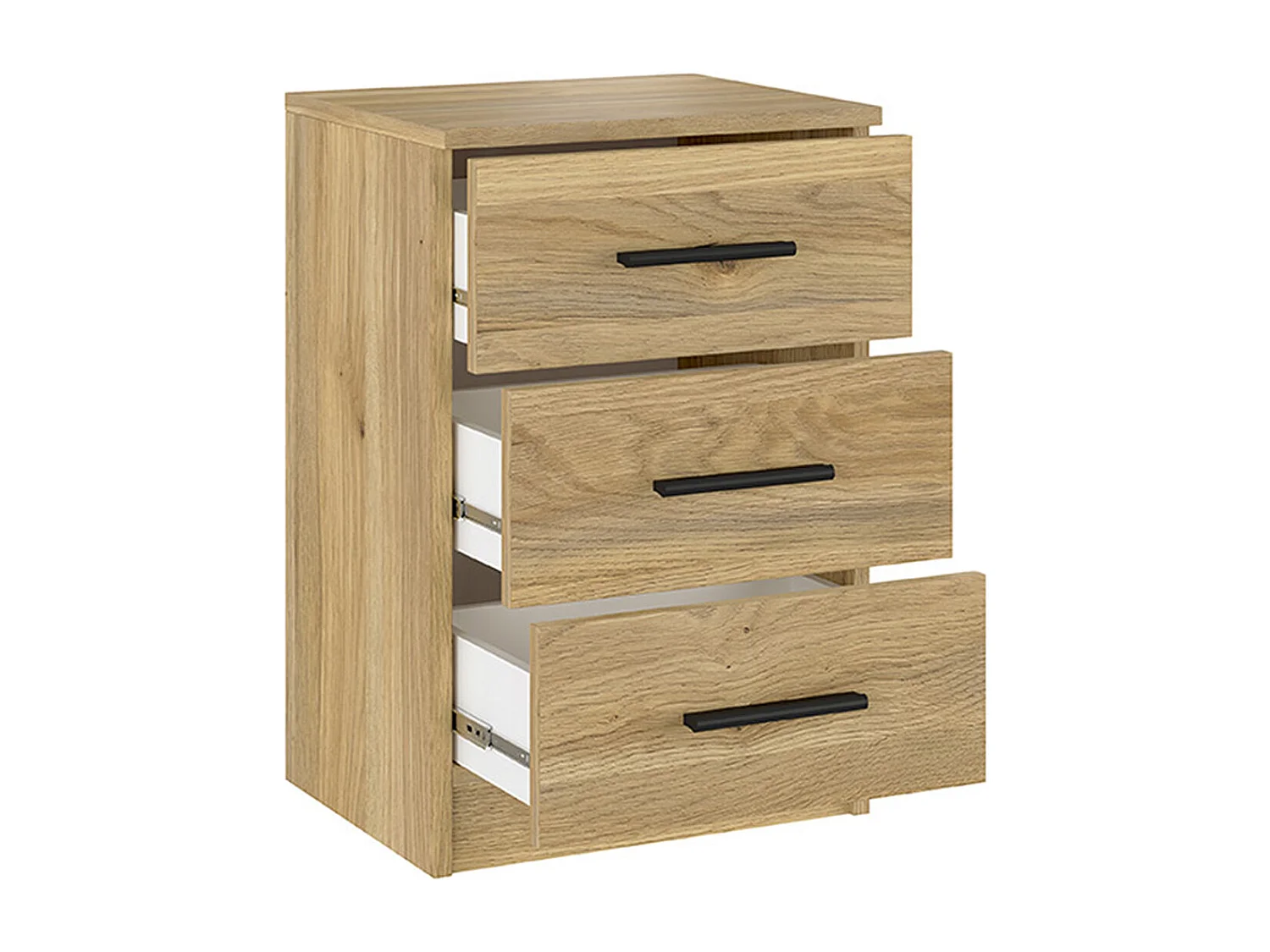 Table de nuit, table de chevet avec 3 tiroirs coloris chêne Mauvella -  Longueur 39,60 x profondeur 33,50  x hauteur 59,50 cm