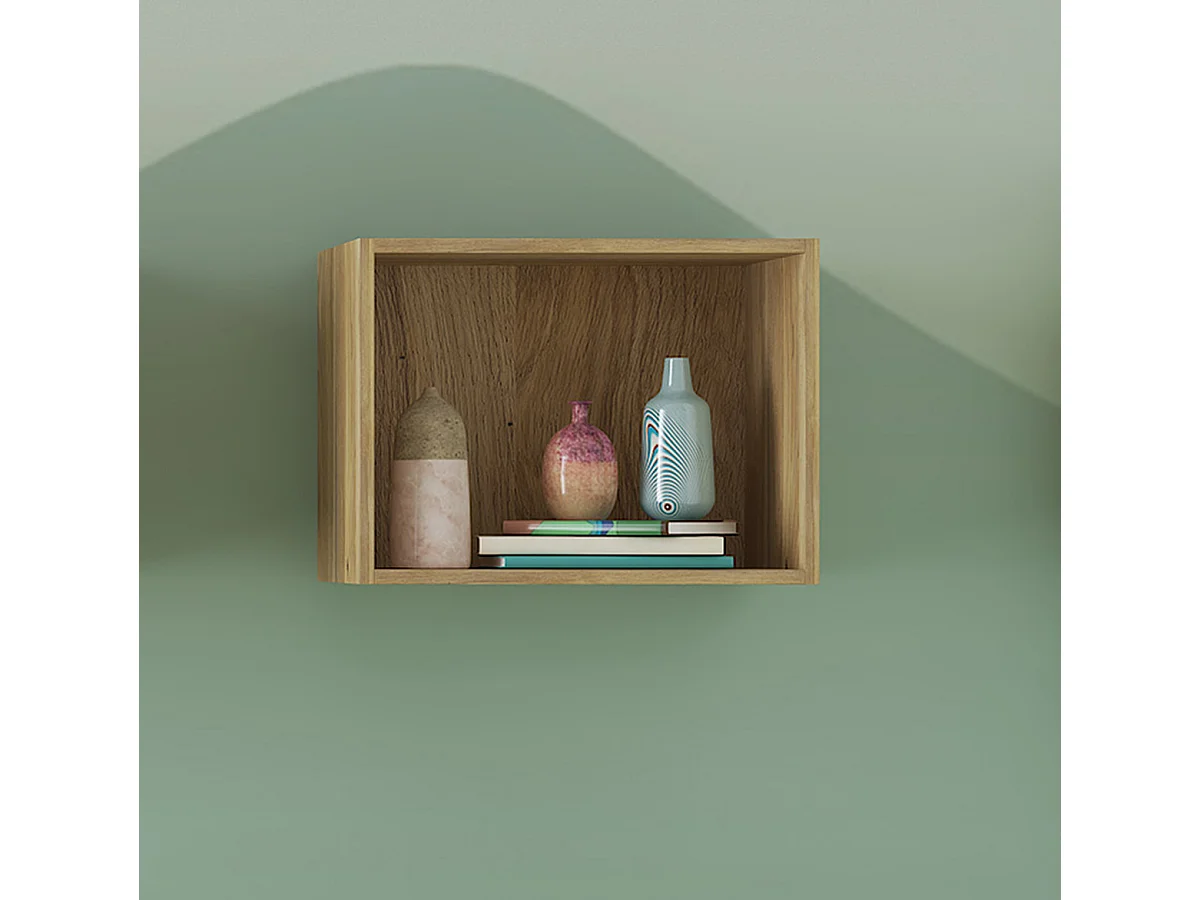 Etagère cube murale, meuble étagère coloris chêne Mauvella  - Longueur 50,50 x profondeur 27,90 x hauteur 38 cm
