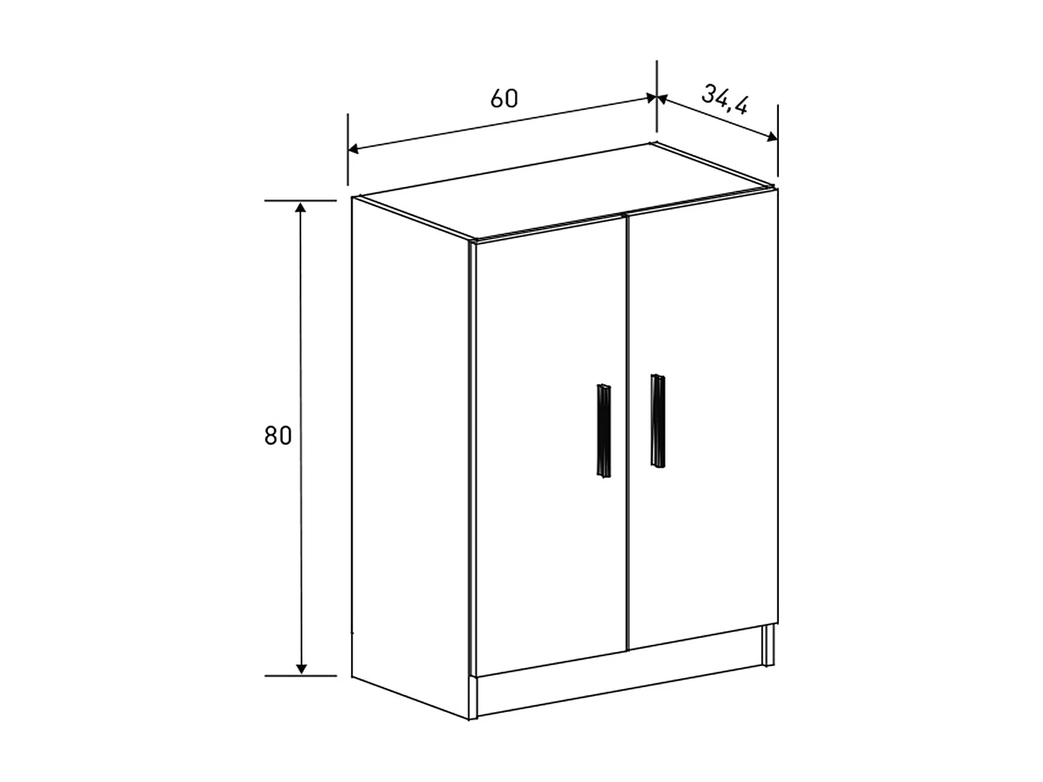 Meuble bas de cuisine avec 2 portes coloris beige - Longueur 60 x profondeur 34 x hauteur 80 cm