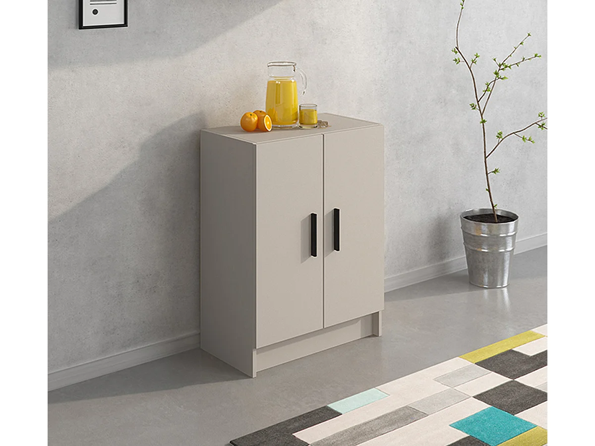 Meuble bas de cuisine avec 2 portes coloris beige - Longueur 60 x profondeur 34 x hauteur 80 cm