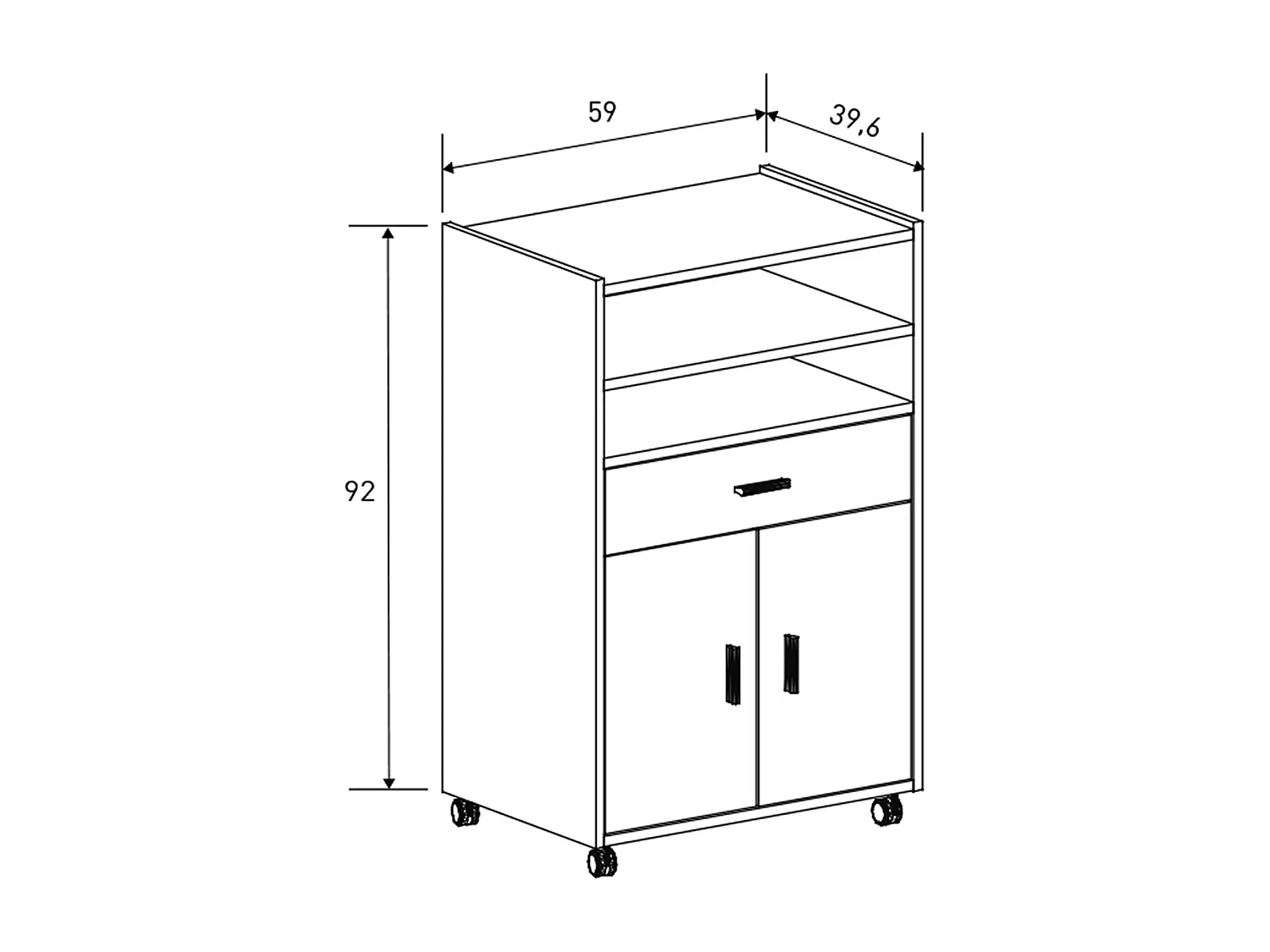 Meuble bas de cuisine avec 2 portes et 1 tiroir coloris beige - Longueur 59 x profondeur 39,60 x hauteur 92 cm