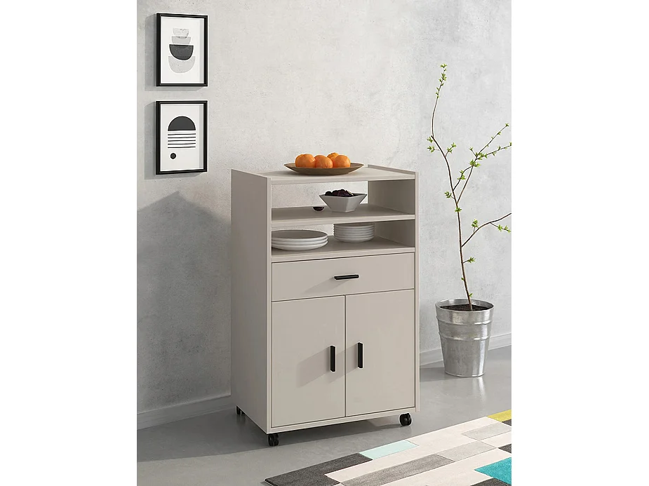 Meuble bas de cuisine avec 2 portes et 1 tiroir coloris beige - Longueur 59 x profondeur 39,60 x hauteur 92 cm