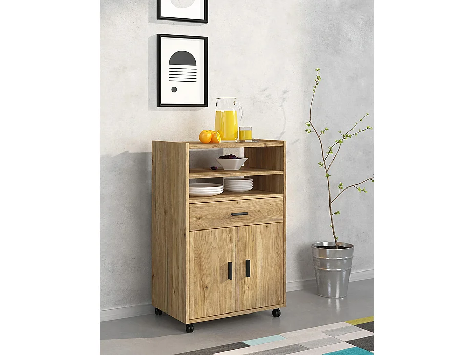 Meuble bas de cuisine avec 2 portes et 1 tiroir coloris chêne Mauvella  - Longueur 59 x profondeur 39,60 x hauteur 92 cm