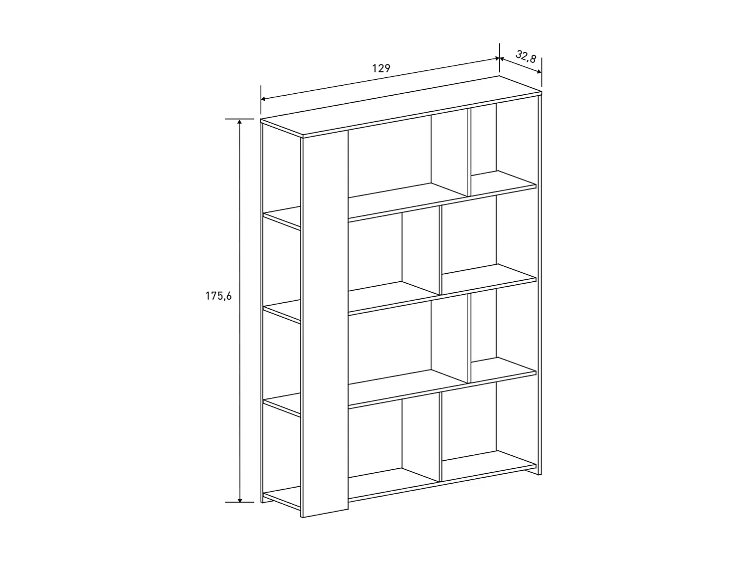 Etagère, meuble étagère coloris chêne Mauvella - Longueur 129 x profondeur 32,8 x hauteur  175,6 cm