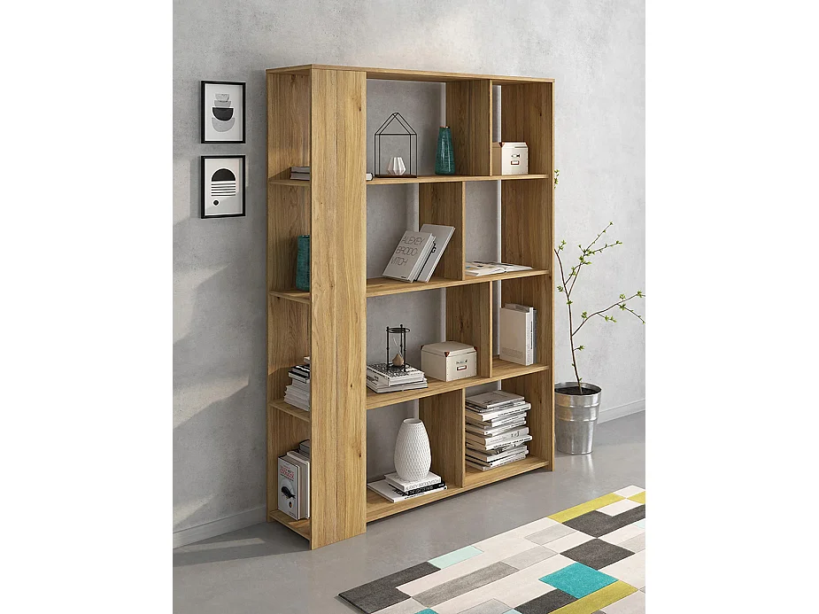 Etagère, meuble étagère coloris chêne Mauvella - Longueur 129 x profondeur 32,8 x hauteur  175,6 cm