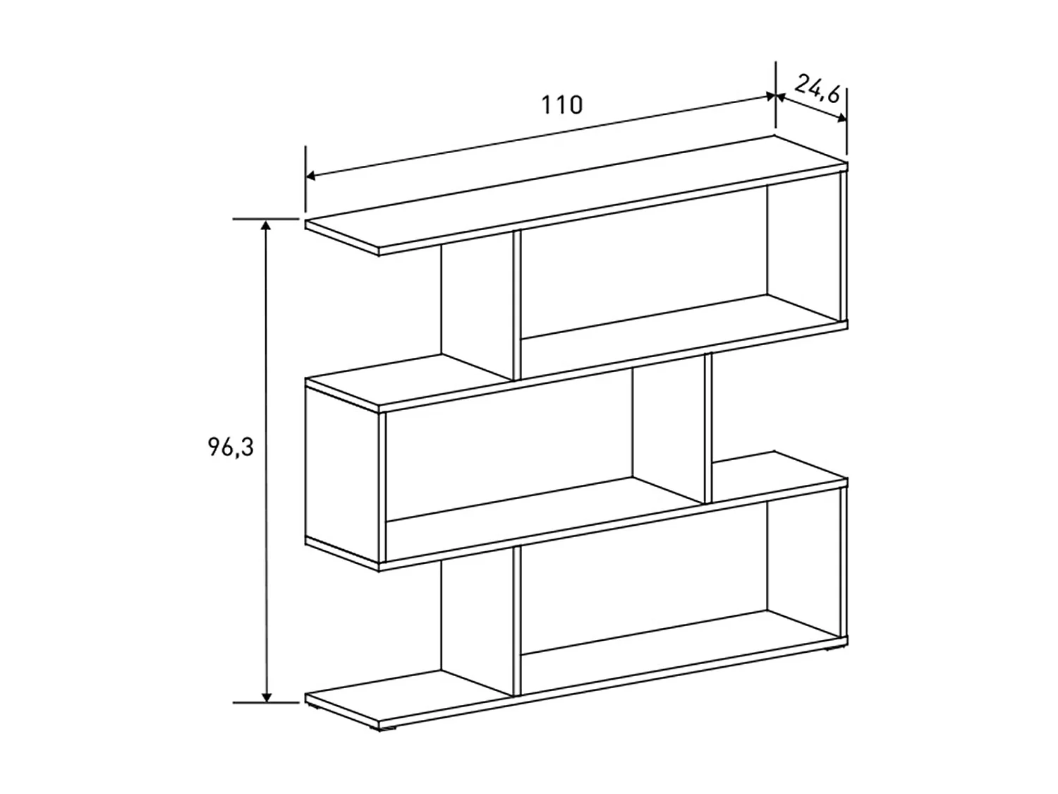 Etagère asymétrique basse, meuble étagère basse coloris chêne Mauvella - Longueur 110 x profondeur 24,60 x hauteur 96,3 cm