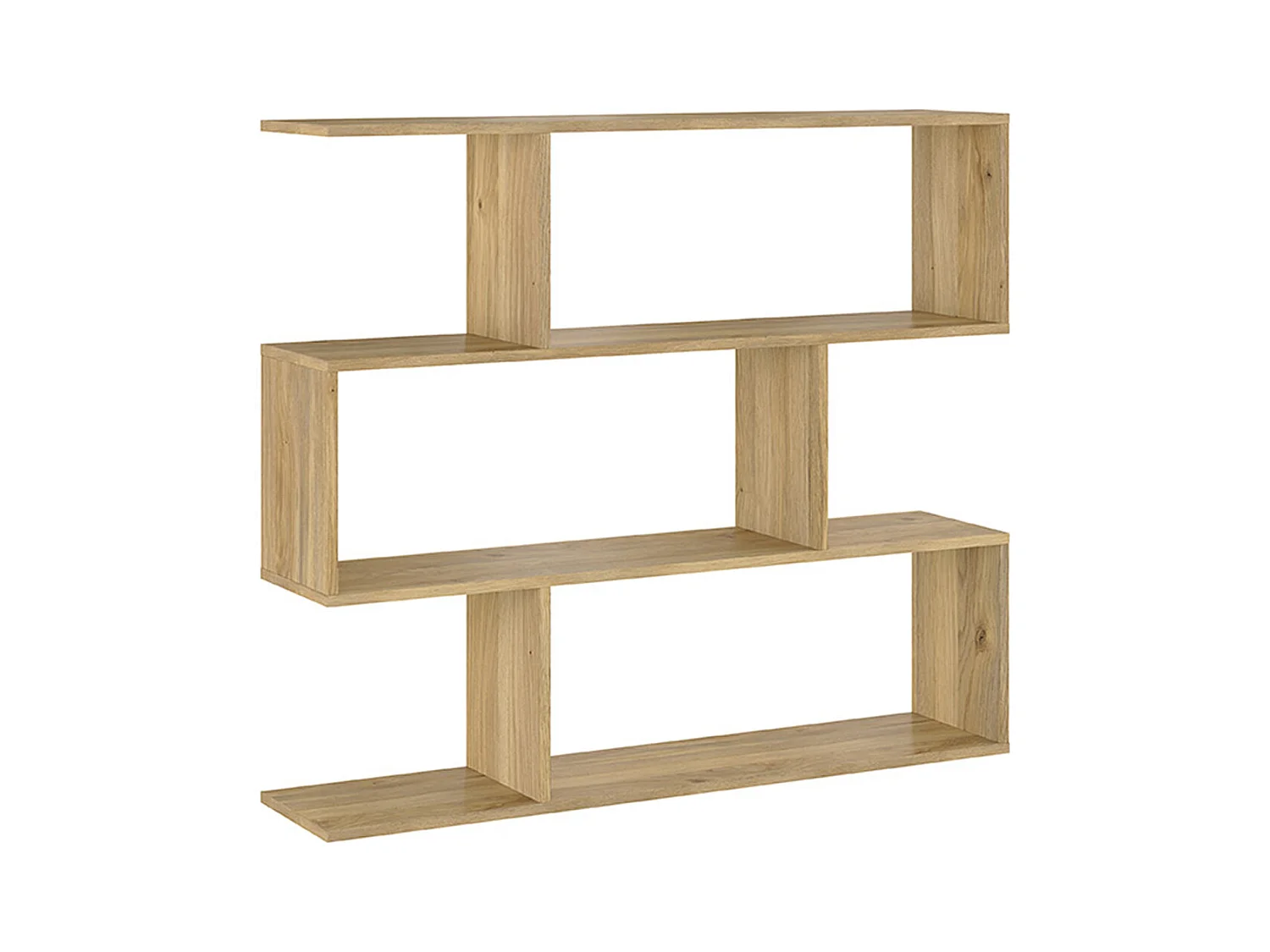Etagère asymétrique basse, meuble étagère basse coloris chêne Mauvella - Longueur 110 x profondeur 24,60 x hauteur 96,3 cm