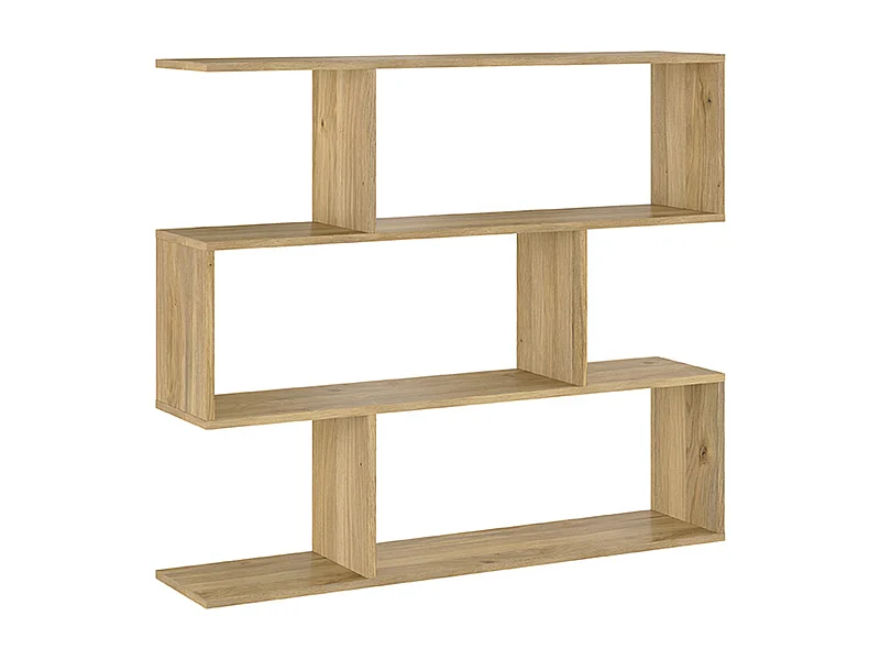 Etagère asymétrique basse, meuble étagère basse coloris chêne Mauvella - Longueur 110 x profondeur 24,60 x hauteur 96,3 cm