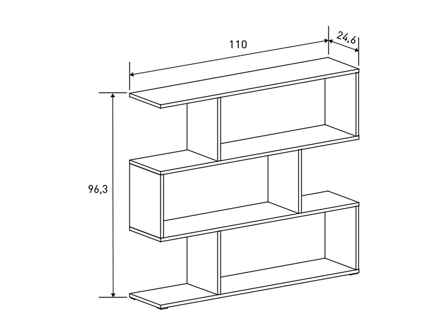Etagère asymétrique basse, meuble étagère basse coloris beige - Longueur 110 x profondeur 24,60 x hauteur 96,3 cm