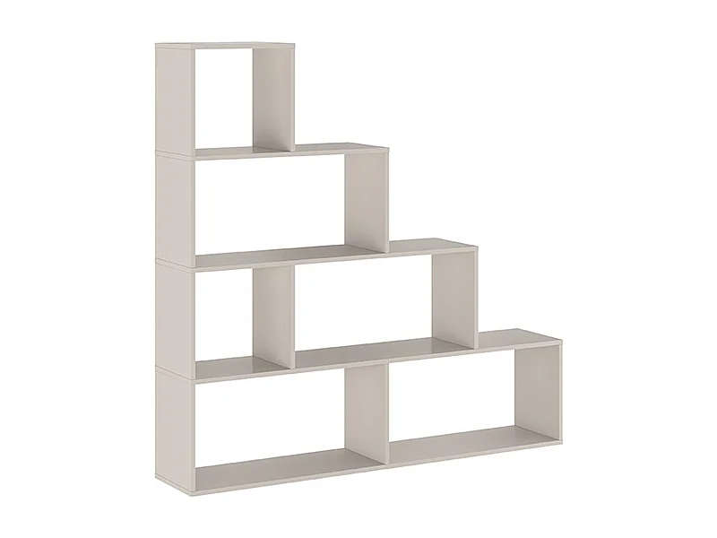 Etagère escalier, meuble étagère avec 6 compartiments coloris beige - Longueur 144,9 x profondeur 27,90 x hauteur 143,30 cm