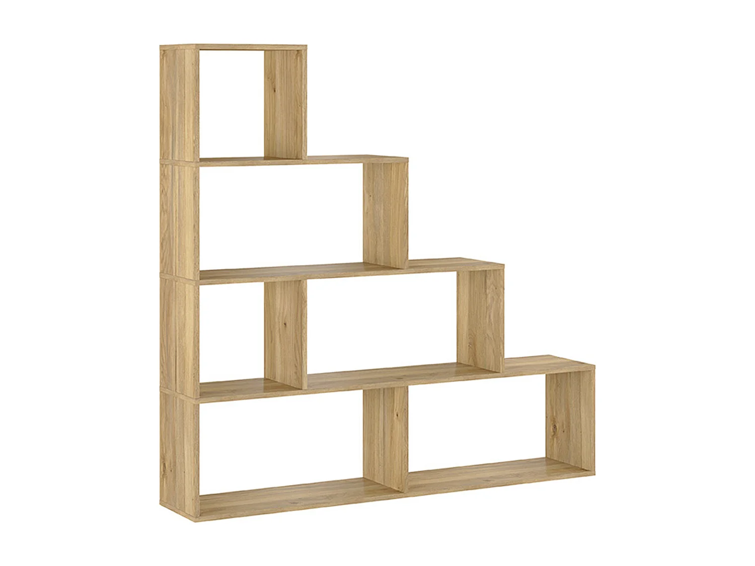 Etagère escalier, meuble étagère avec 6 compartiments coloris chêne Mauvella - Longueur 144,9 x profondeur 27,90  x hauteur 143,30 cm