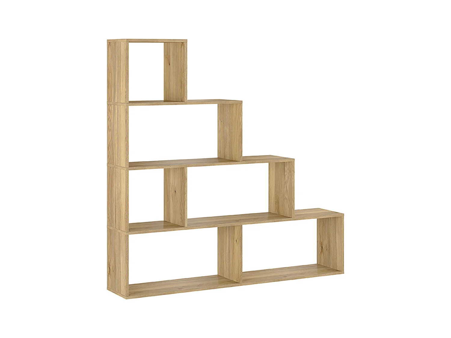 Etagère escalier, meuble étagère avec 6 compartiments coloris chêne Mauvella - Longueur 144,9 x profondeur 27,90  x hauteur 143,30 cm