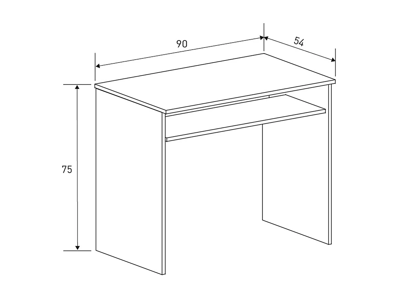 Table de bureau, meuble de bureau avec étagère coloris chêne Mauvella  - Longueur 90 x profondeur 54 x hauteur 75 cm