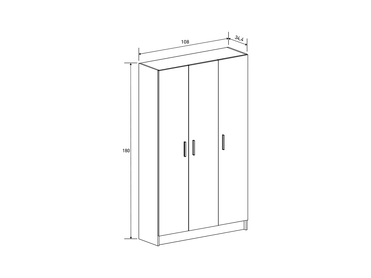 Armoire polyvalente avec 3 portes coloris beige  - Longueur 108 x profondeur 34,40 x hauteur 180 cm