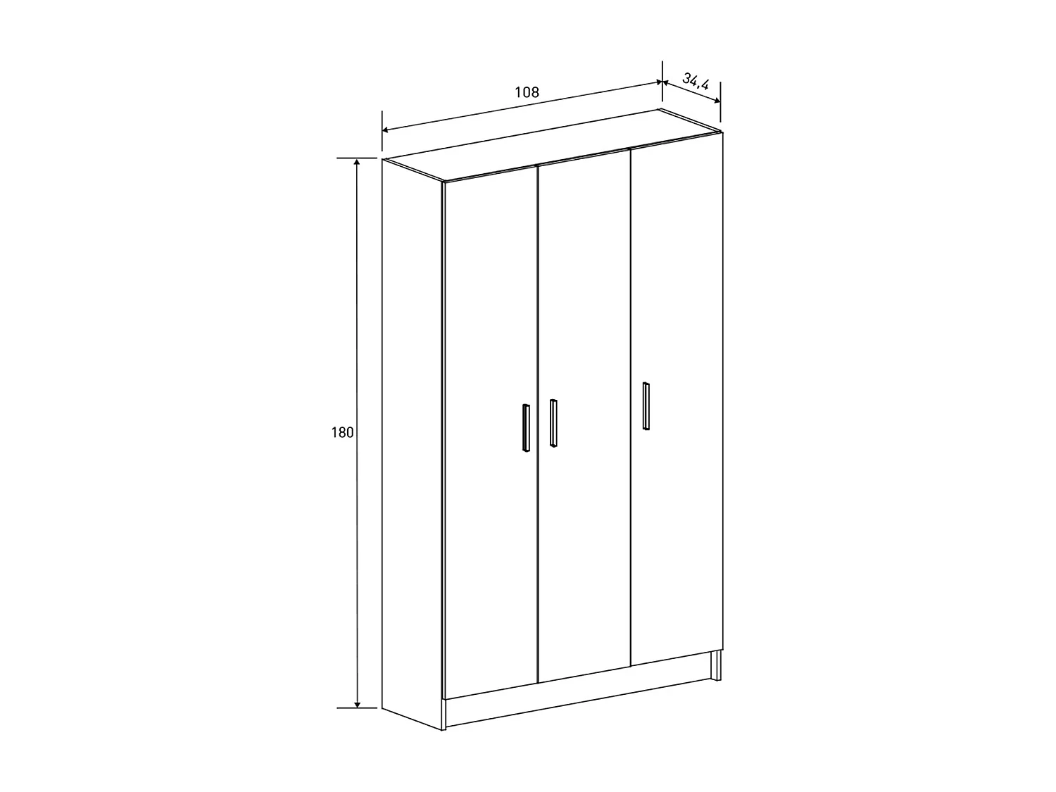 Armoire polyvalente avec 3 portes coloris beige  - Longueur 108 x profondeur 34,40 x hauteur 180 cm